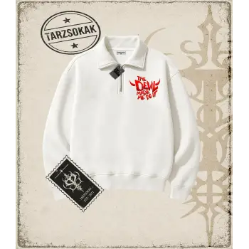 Gotik & Grunge STREETWEAR THE DEVIL MADE ME DO IT Yarım Fermuarlı Sweatshirt