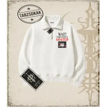 Gotik & Grunge STREETWEAR WAIT GOATED CAT Yarım Fermuarlı Sweatshirt