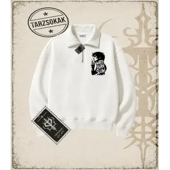 Gotik & Grunge STREETWEAR WORD BRON SLOW Yarım Fermuarlı Sweatshirt