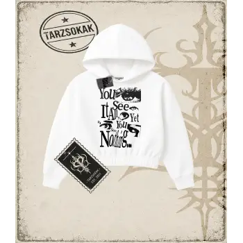 Gotik & Grunge STREETWEAR yet you see nothing Crop Kapşonlu Sweatshirt