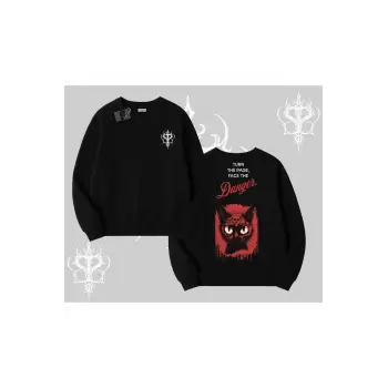 Gotik Kedi Arka Baskılı Biskilet Sweatshirt