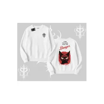 Gotik Kedi Arka Baskılı Biskilet Sweatshirt
