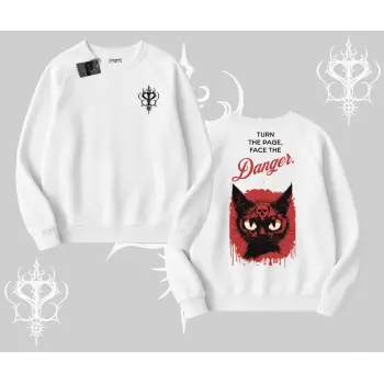 Gotik Kedi Arka Baskılı Biskilet Sweatshirt