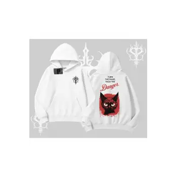 Gotik Kedi Arka Baskılı Kapşonlu Sweatshirt
