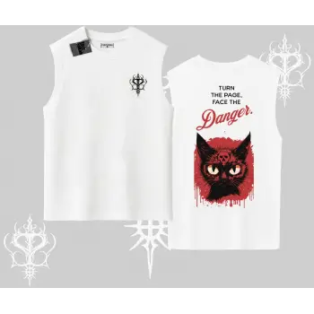 Gotik Kedi Arka Baskılı Kolsuz Tshirt