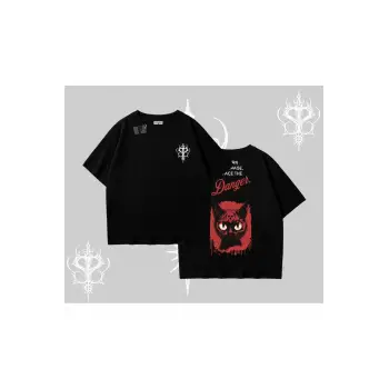 Gotik Kedi Arka Baskılı Oversize Tshirt
