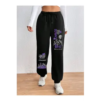 Graphic Drawstring Waist 4 Mevsim Eşofman