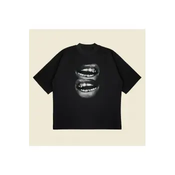 Grillz Teeth Baskılı Oversize Unisex Pamuklu Nefes Alan Kalın Kumaşlı