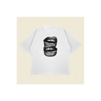 Grillz Teeth Baskılı Oversize Unisex Pamuklu Nefes Alan Kalın Kumaşlı