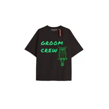 GROOM CREW Unisex Oversize Yazılı Tshirt SİYAH