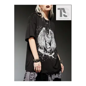 Grunge Punk Wings Grafikli Tişört