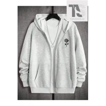 Gül Sweatshirt Fermuarlı Hırka Gri
