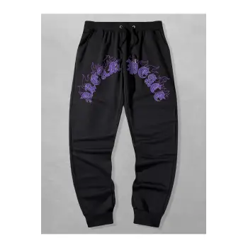 Guys Letter Fire Graphic Drawstring Eşofman Altı