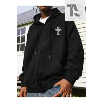 Haç Sembol Sweatshirt Fermuarlı Hırka Siyah