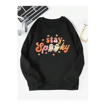 Halloween Letter Graphic Lined Sweatshirt Siyah