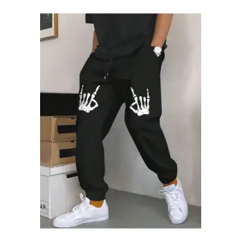 Halloween Skeleton Hand Print Drawstring Waist Eşofman Altı