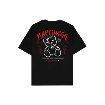 Happines Teddy Siyah Oversize Unisex T-shirt