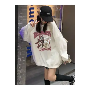 Harfli Grafik Düşük Sweat Beyaz