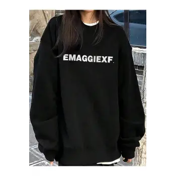 Harfli Grafik Düşük Sweat Siyah