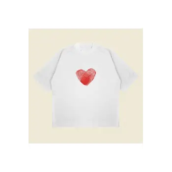 Heartprint Baskılı Oversize Unisex Pamuklu Nefes Alan Kalın Kumaşlı