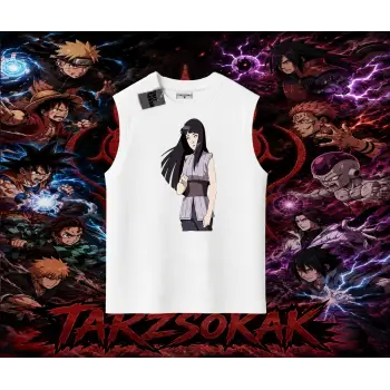 Hinata Hyuga Naruto Anime Karakteri Oversize Unisex Kolsuz Tişört Beyaz