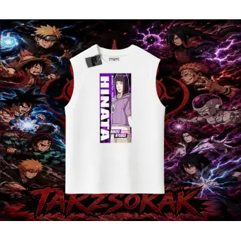 Hinata Hyuga Naruto Anime Karakteri Oversize Unisex Kolsuz Tişört Beyaz