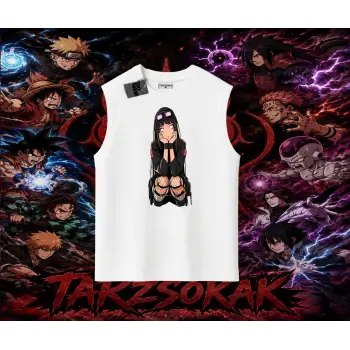 Hinata Hyuga Naruto Anime Karakteri Oversize Unisex Kolsuz Tişört Beyaz