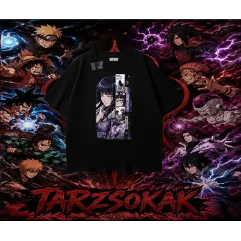 Hinata Hyuga Naruto Anime Karakteri Oversize Unisex Tişört Beyaz