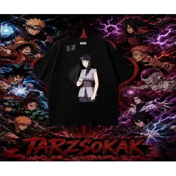 Hinata Hyuga Naruto Anime Karakteri Oversize Unisex Tişört Beyaz