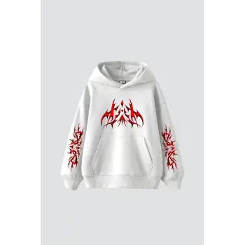 Holographic Red Baskılı Oversize Unisex Premium Beyaz