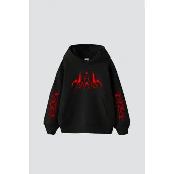 Holographic Red Baskılı Oversize Unisex Premium Siyah