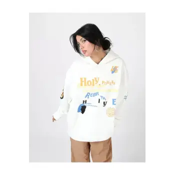 Holy Powers Beyaz Oversize Unisex Kapüşonlu