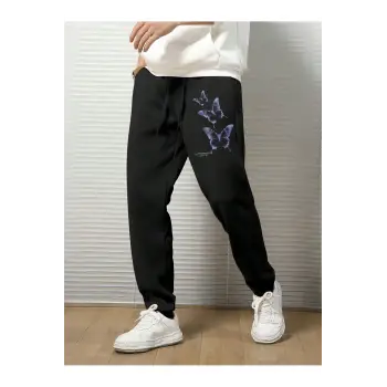 Hypemode Butterfly & Slogan Graphic Drawstring Waist Eşofman Altı