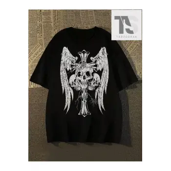 Hypemode Erkek Yuvarlak Yaka Heykel ve Harf Baskı Kısa Kollu Tişört