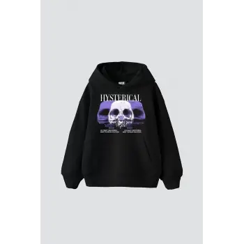Hysterıcal Baskılı Oversize Unisex Siyah