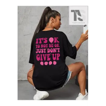 İfade & Slogan Grafikli Düşük Omuzlu Tişört