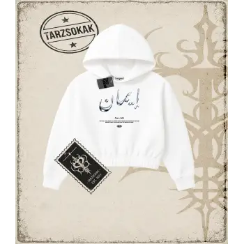 IMAN   Kadın Crop Kapşonlu Sweatshirt