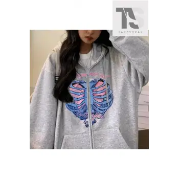 İskelet Kalp Sweatshirt Fermuarlı Hırka