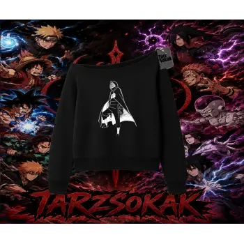 Itachi Uchiha Naruto Anime Karakteri Kadın Kayık Yaka Sweatshirt Beyaz
