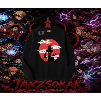 Itachi Uchiha Naruto Anime Karakteri Oversize Unisex Bisiklet Yaka Sweatshirt Beyaz