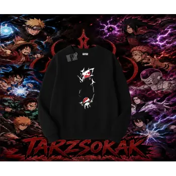Itachi Uchiha Naruto Anime Karakteri Oversize Unisex Bisiklet Yaka Sweatshirt Beyaz