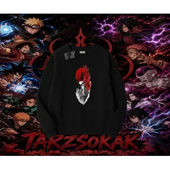 Itachi Uchiha Naruto Anime Karakteri Oversize Unisex Bisiklet Yaka Sweatshirt Beyaz
