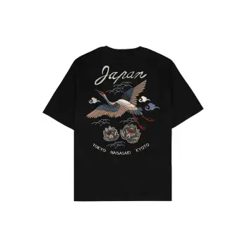 Japan Crane Siyah Oversize Unisex T-shirt