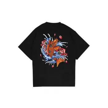 Japanese Fish Siyah Oversize Unisex T-shirt