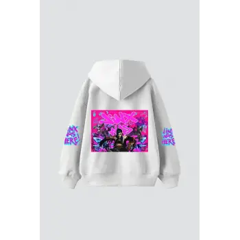 Jinx Arcane Baskılı Oversize Unisex Beyaz