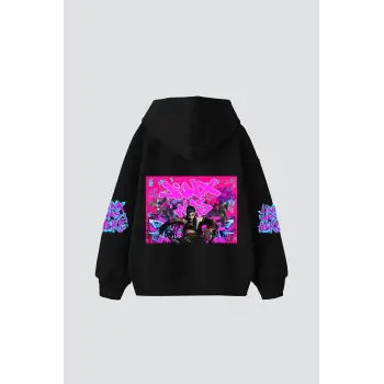 Jinx Arcane Baskılı Oversize Unisex Siyah