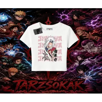 Jiraiya Naruto Anime Karakteri Kadın Baby Tee Beyaz