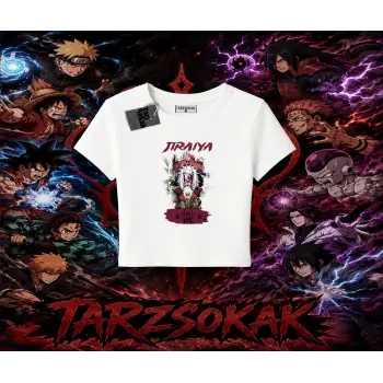 Jiraiya Naruto Anime Karakteri Kadın Baby Tee Beyaz