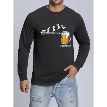 Jumping Into The Beer Friday Evolution Baskılı Üstler Erkek Yumuşak Trendy Kazak Sıcak Kalınl
