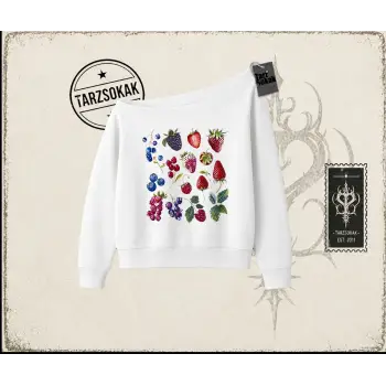 Kadın Berries Kadın Kayık Yaka Sweatshirt Beyaz